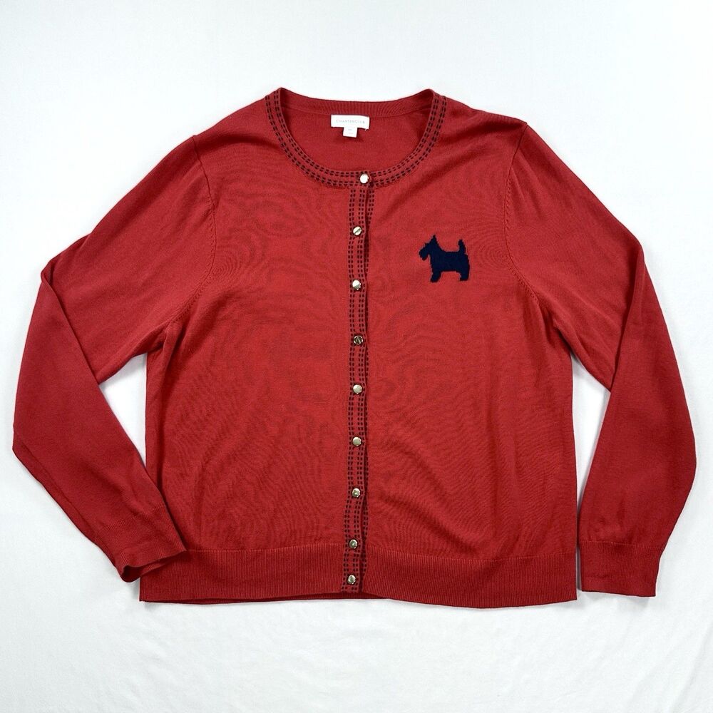 Charter Club Scottie Dog Cardigan Sweater Womens XXL 2XL Red Preppy Classic